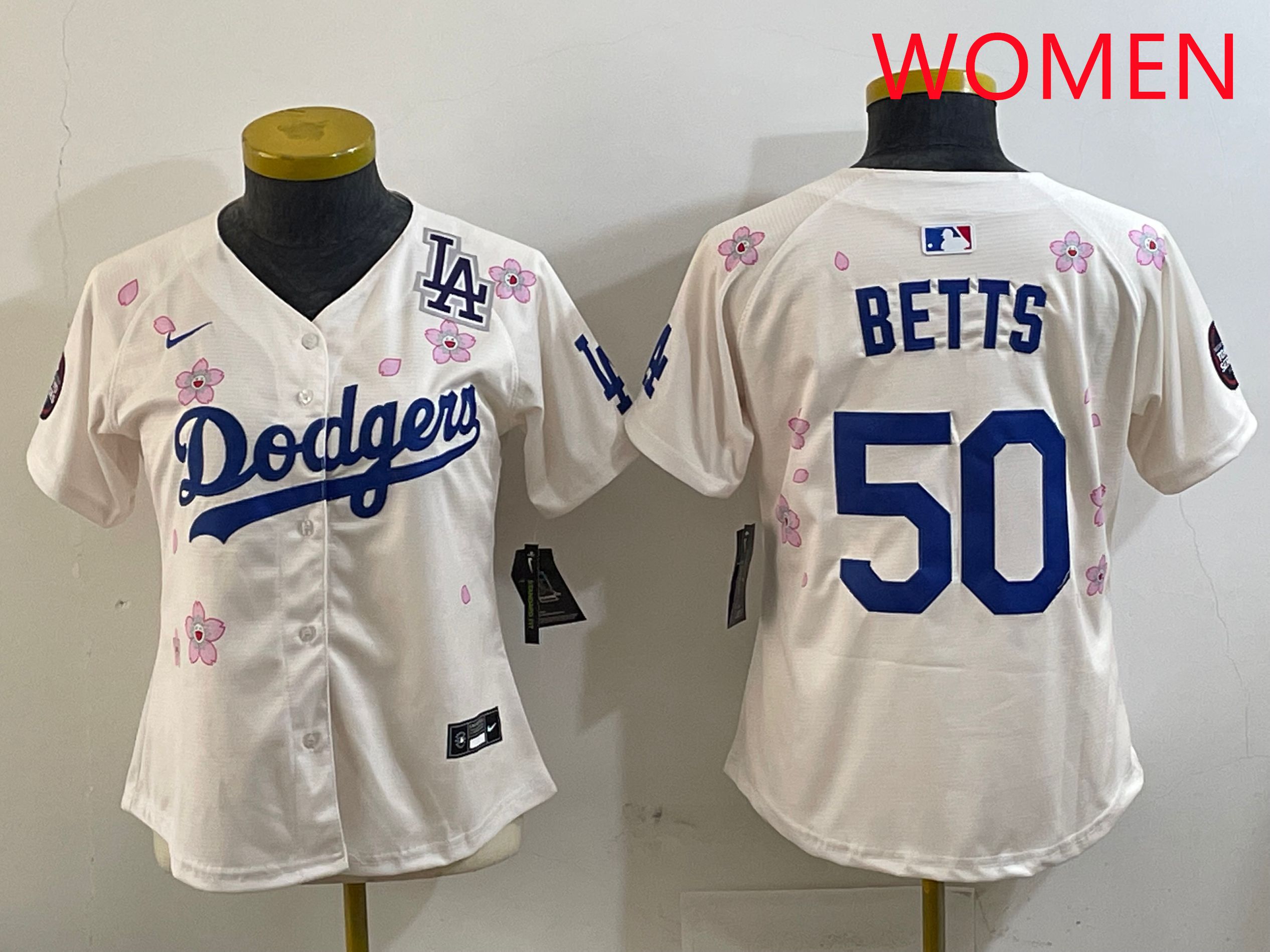 Women Los Angeles Dodgers #50 Betts Cream Sakura Edition 2025 Nike MLB Jersey style 5->customized nba jersey->Custom Jersey